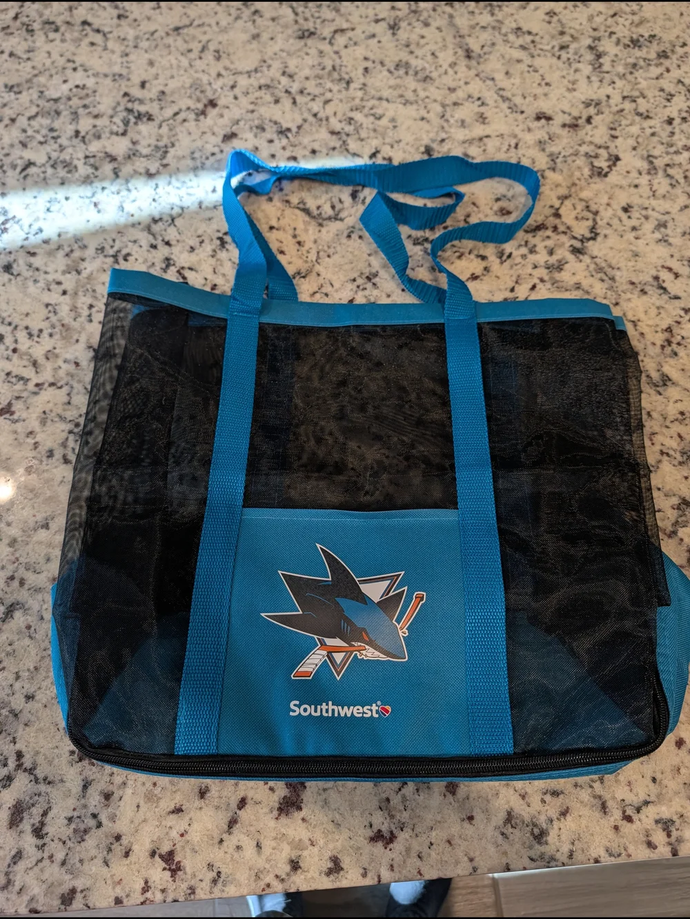 x San Jose Sharks Black and Teal Mesh Tote Bag